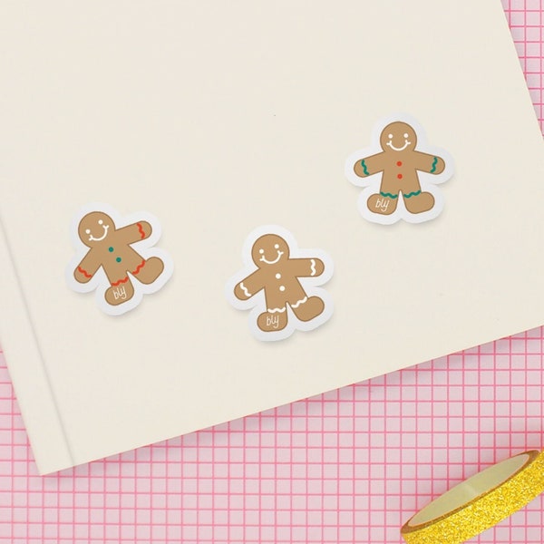 tiny gingerbread men stickers SET OF 3, tiny holiday stickers, mini matte waterproof stickers