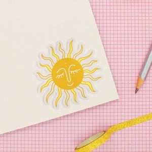 cute boho sun sticker, waterproof die cut sticker