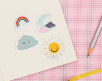 pick 2* cute mini waterproof sticker set, die cut vinyl stickers, sun, moon, cloud, rainbow