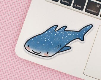 whale shark cute glossy waterproof vinyl sticker, laptop decal