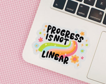 o progresso não é linear, arco-íris, motivacional, colorido, retrô, adesivo de vinil brilhante à prova de intempéries cortado