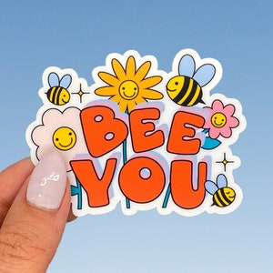 bee you floral retro sticker, matte waterproof sticker, encouragement sticker, colorful sticker