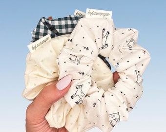 cute handmade scrunchies, patterned scrunchies, cotton scrunchies