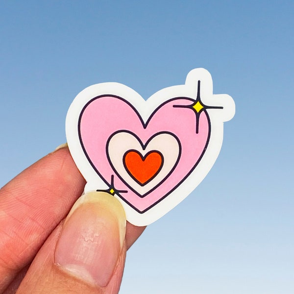 mini pink heart sticker, cute matte die cut sticker, weatherproof vinyl sticker