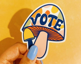 mushroom vote sticker, retro, waterproof glossy vinyl decal