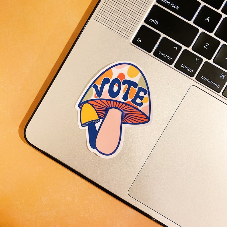 mushroom vote sticker, retro, waterproof glossy vinyl decal image 2