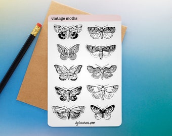 vintage moth illustration sticker sheet