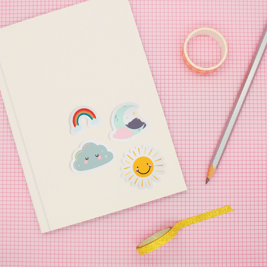 Pick 2* Cute Mini Waterproof Sticker Set, Die Cut Vinyl Stickers, Sun ...