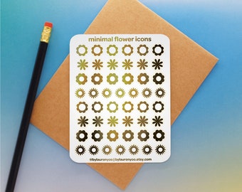 FOILED shiny flower transparent planner stickers, minimal flower stickers, flower sticker sheet