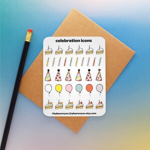 mini celebration icons, celebration mini stickers, celebration stickers for planner, party stickers