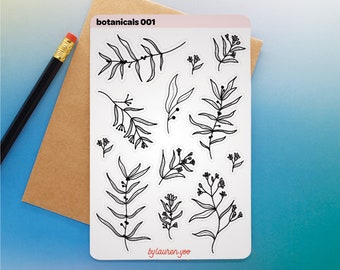 adesivos transparentes florais botânicos para bullet journal
