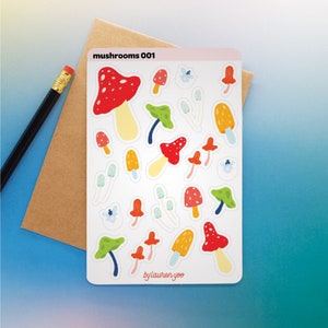 boho, whimsical, mushroom stickers, earthy, hand-drawn stickers for journal, bujo
