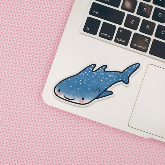 whale shark cute glossy waterproof vinyl sticker, laptop decal
