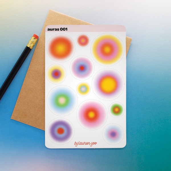 auras 001 colorful aura inspired transparent stickers, spiritual stickers, gradient stickers