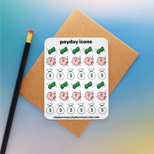 mini payday icons, money mini stickers, payday stickers for planner, money stickers