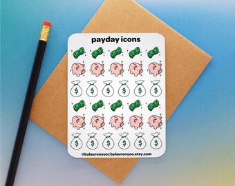 Mini Payday Icons, Geld Mini Sticker, Zahltag Sticker für Planer, Geldaufkleber