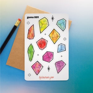 watercolor gems clear sticker sheets