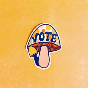 mushroom vote sticker, retro, waterproof glossy vinyl decal image 3