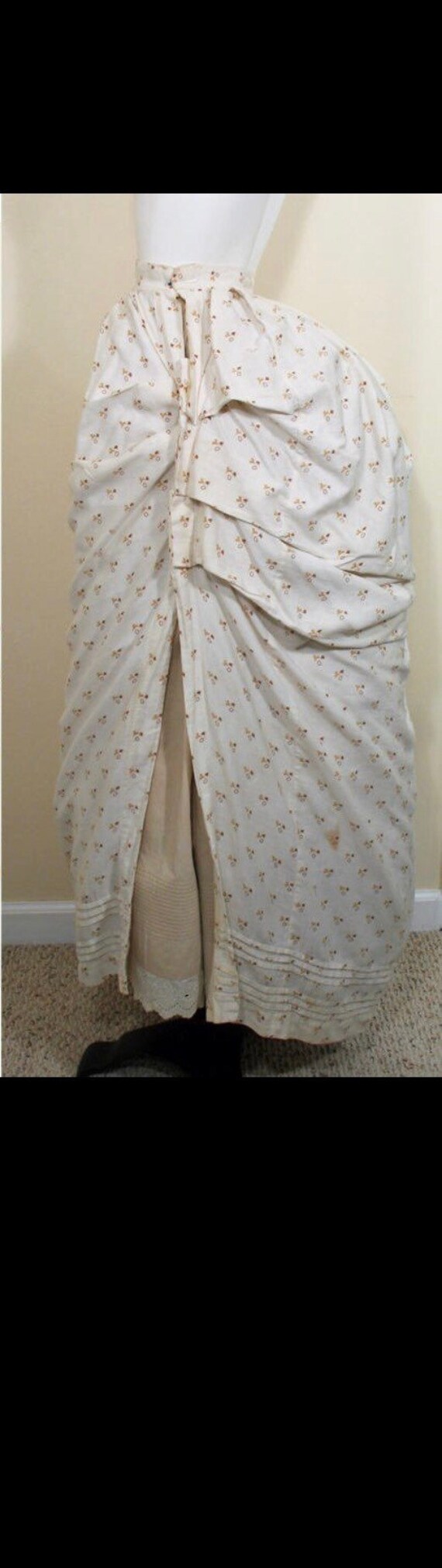 Victorian 1880s Vintage Print Cotton Polonaise Ove