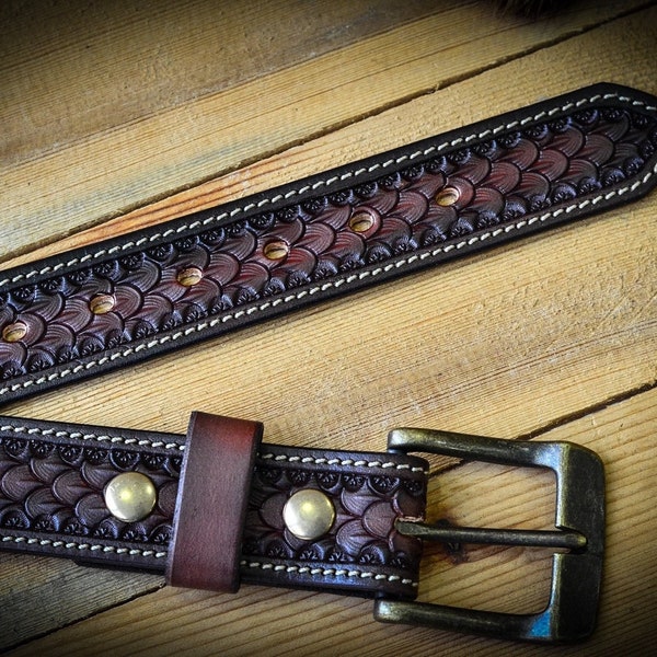 Stamped Leather Belt - Etsy