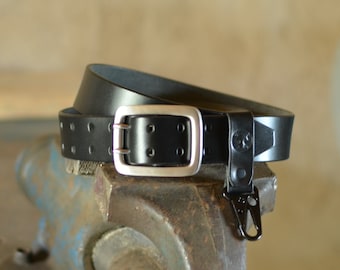 Black Leather Belt for Men, Stainless Steel buckle, Work and Casual Wear - Black Full Grain Leather