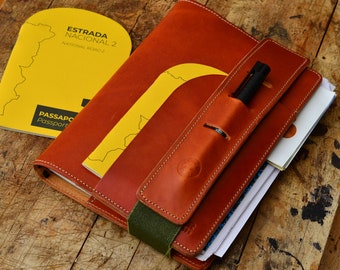 Leather travel Notebook organizer -A5 notebook / leather passport boarding pass holder / leather travel organizer