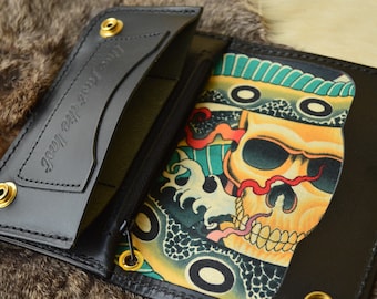 Biker Wallet - Alexander Henry skull fabric lining