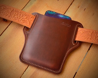 Leather belt holster Iphone -waxed medium brown