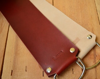 Double settler for barber knife in Spanish Shell Cordovan and soft leather