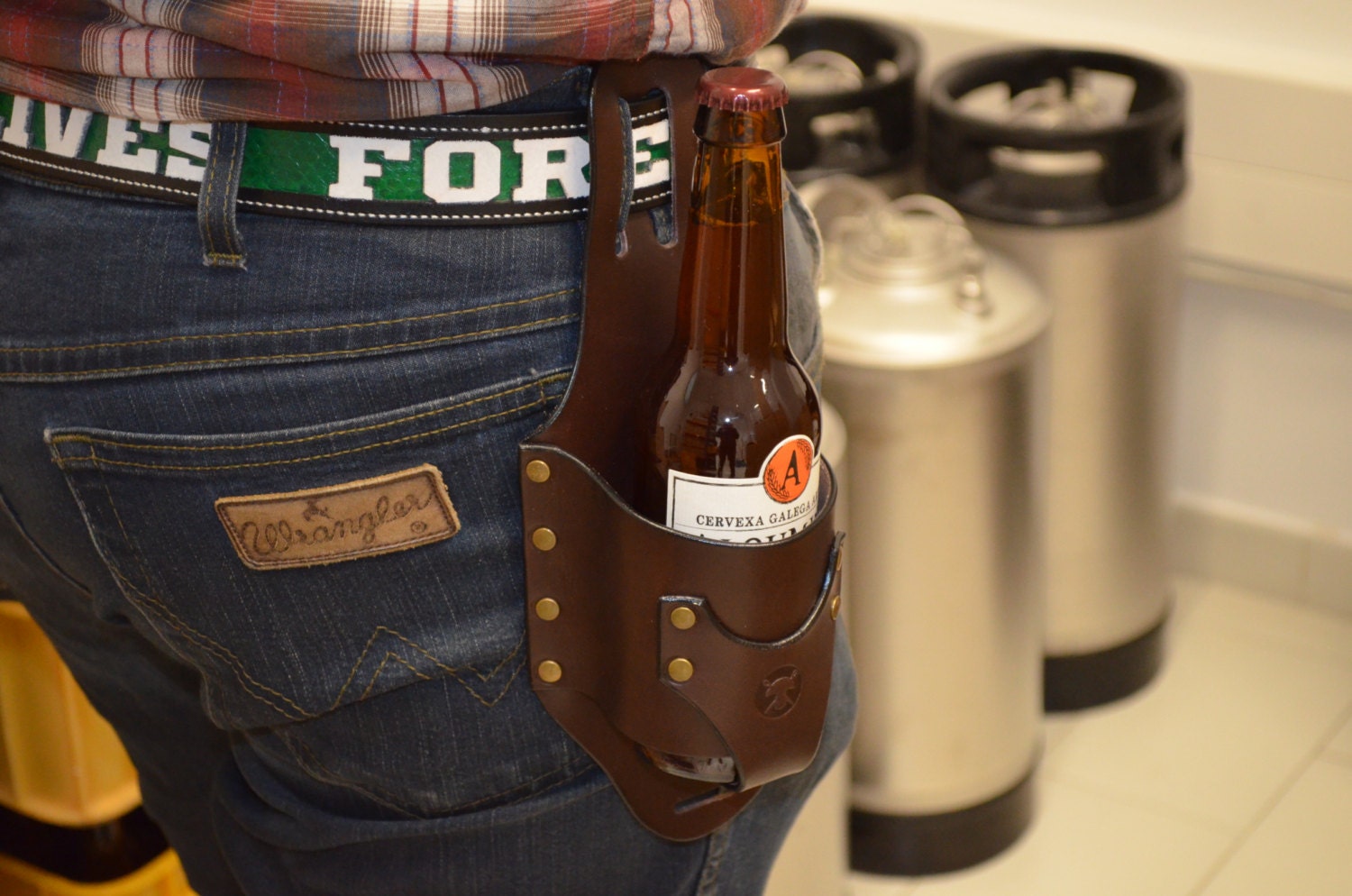 Leder Bier holster, klassische Bier Holster Bierhalter, Cowboy Bier Holster  Flasche Holster Taillengürtel für Mann