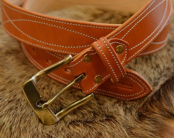Belt with Spanish decorative stitching -Light brown