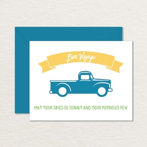 Afdrukbare afscheidskaart / afdrukbare Bon Voyage Card / Sunny Skies Truck A2 afdrukbare wenskaart / afdrukbare afscheidskaart