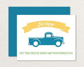 Printable Farewell Card / Printable Bon Voyage Card / Sunny Skies Truck A2 Printable Greeting Card / Printable Goodbye Card