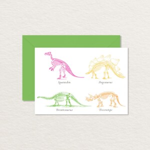 Dinosaur Note Card Printable / Dino Stationery Thank You Cards / 4 Bar Small Notecard / Dinosaur Party Supplies / Skeleton T-Rex Stegosaurus