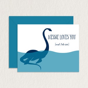 Nerdy Printable Card / Loch Ness Card / Nessie Loves You A2 Printable Greeting Card / Love Card / Friendship Card / Nerdy Anniversary Card