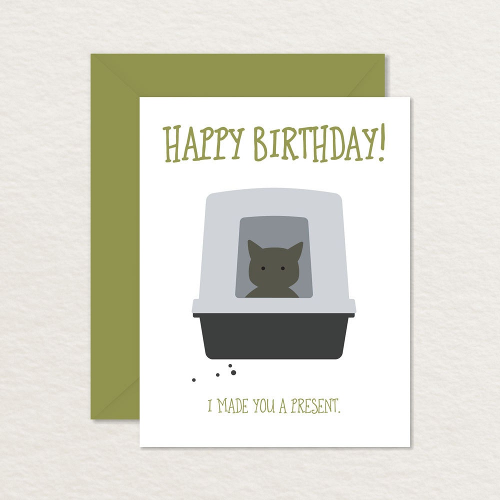 Funny Birthday Card / Printable Birthday Card / I Made You a Present Cat in Litter Box A2 / Printable Cat Card / Poop Card