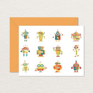 Printable Note Card / Robots Greeting Card / Robots A2 Card / Thank You Card / Printable Robot Stationery