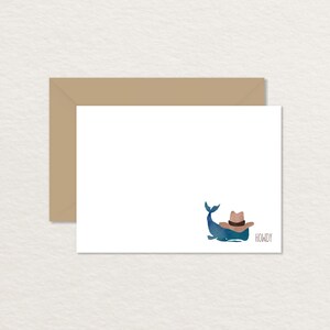 Afdrukbare notitiekaart / Howdy aquarel Cowboy Whale 4 Bar / afdrukbaar briefpapier / grappige notitiekaart / walviskaart