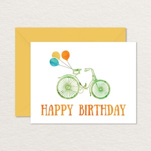 Carte d'anniversaire imprimable A2 / Carte de vélo imprimable / Vélo imprimable / Carte de vélo / Carte de ballons / Carte d'anniversaire aquarelle