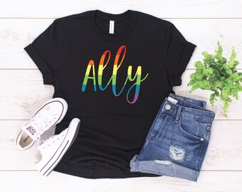 Ally T-Shirt / Gay Pride Rainbow Flag Unisex Shirt / Pride Parade Adult Kids Support Tee / LGBTQ Clothing
