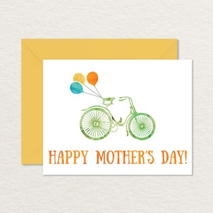 Vélo et ballons imprimable A2 carte de fête des mères / carte pour maman