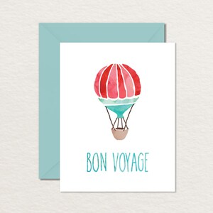 Cartão de despedida para impressão/cartão de bon voyage para impressão/balão de ar quente em aquarela A2 para impressão