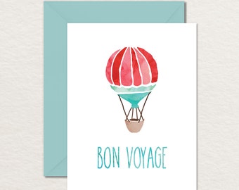 Printable Goodbye Farewell Card / Printable Bon Voyage Card / Watercolor Hot Air Balloon A2 Printable Greeting Card