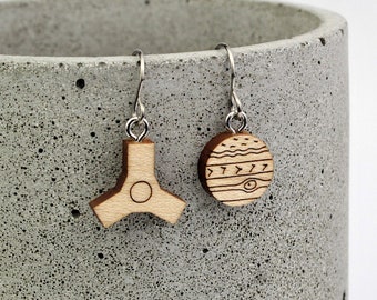 Juno and Jupiter Drop Earrings | Laser Cut Space & Science Jewellery | Planets | Wooden Jewellery