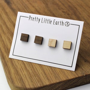 Square Stud Earrings Two Pairs Laser Cut Geometric Wooden Jewellery image 1