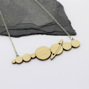 Solar System Necklace Laser Cut Space & Science Jewellery Wooden Jewellery image 1