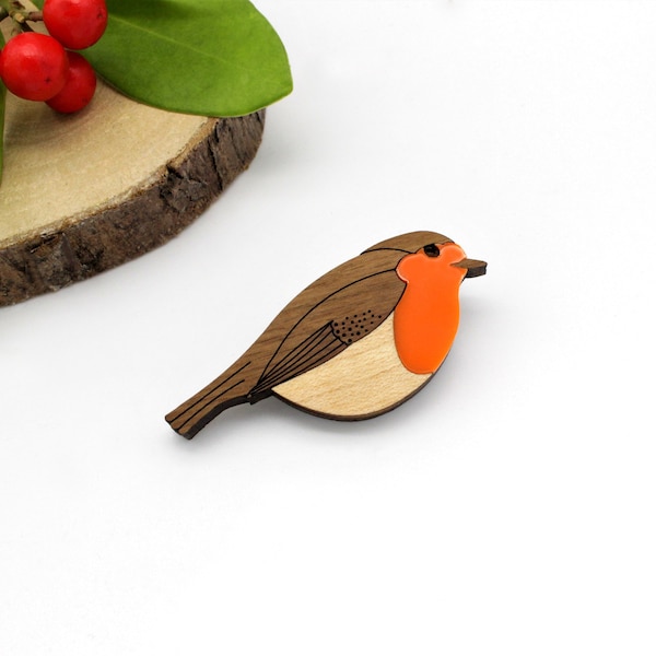 Robin Brooch, Christmas Robin, Laser Cut Nature & Bird Jewellery