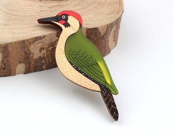 Green Woodpecker Brooch | Laser Cut Bird Jewellery