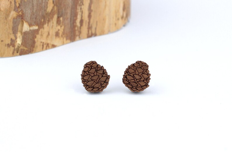 Pinecone Stud Earrings Laser Cut Nature Jewellery image 1