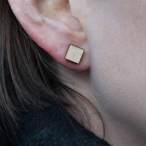 Square Stud Earrings Two Pairs Laser Cut Geometric Wooden Jewellery image 2